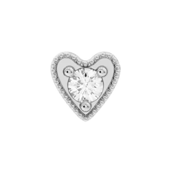 Leroi 14K solid White Gold Threadless End Millgrain Heart - White CZ