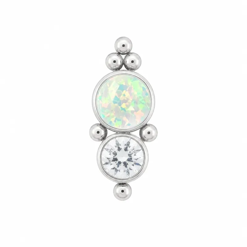 Leroi Titanium Captive Bead 1HC-6 - White CZ & White Synthetic Opal
