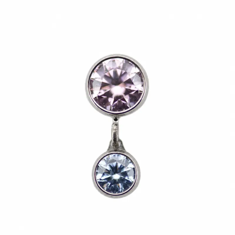 Anatometal Titanium Threadless Bezel With Dangle - Periwinkel and Primrose CZ