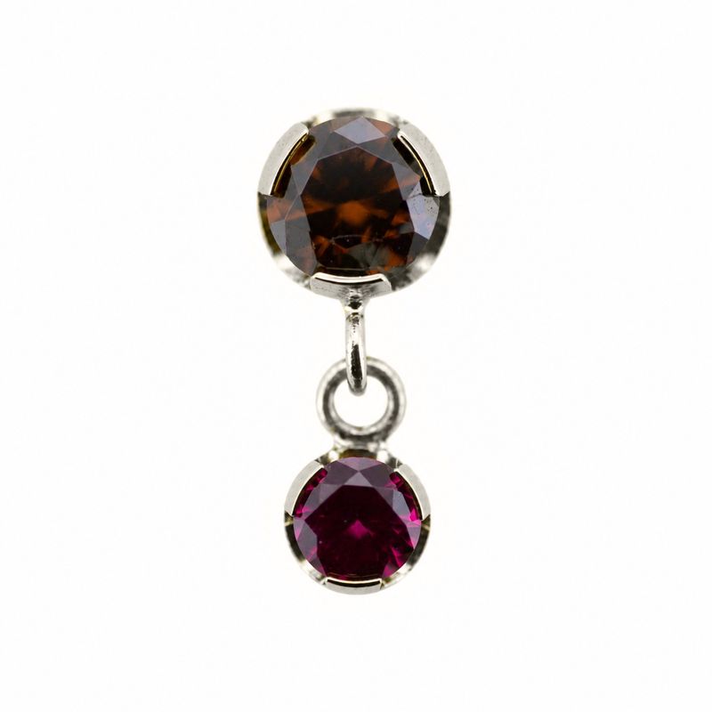 Anatometal Titanium Threadless Prong With Dangle - Brown & Garnet CZ
