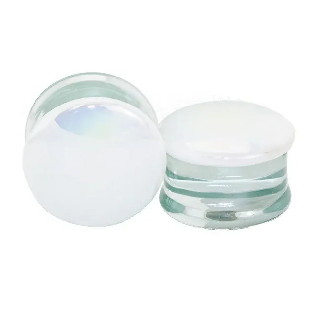 Glass Double Flared Plug - White Pearl