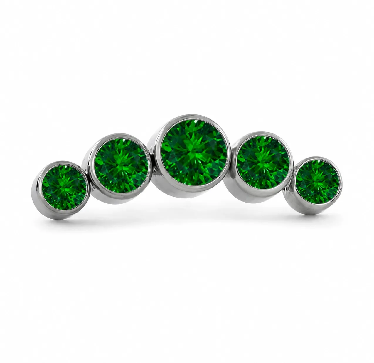 Neometal Threadless 5 Gem Cluster Curved -  emerald CZ