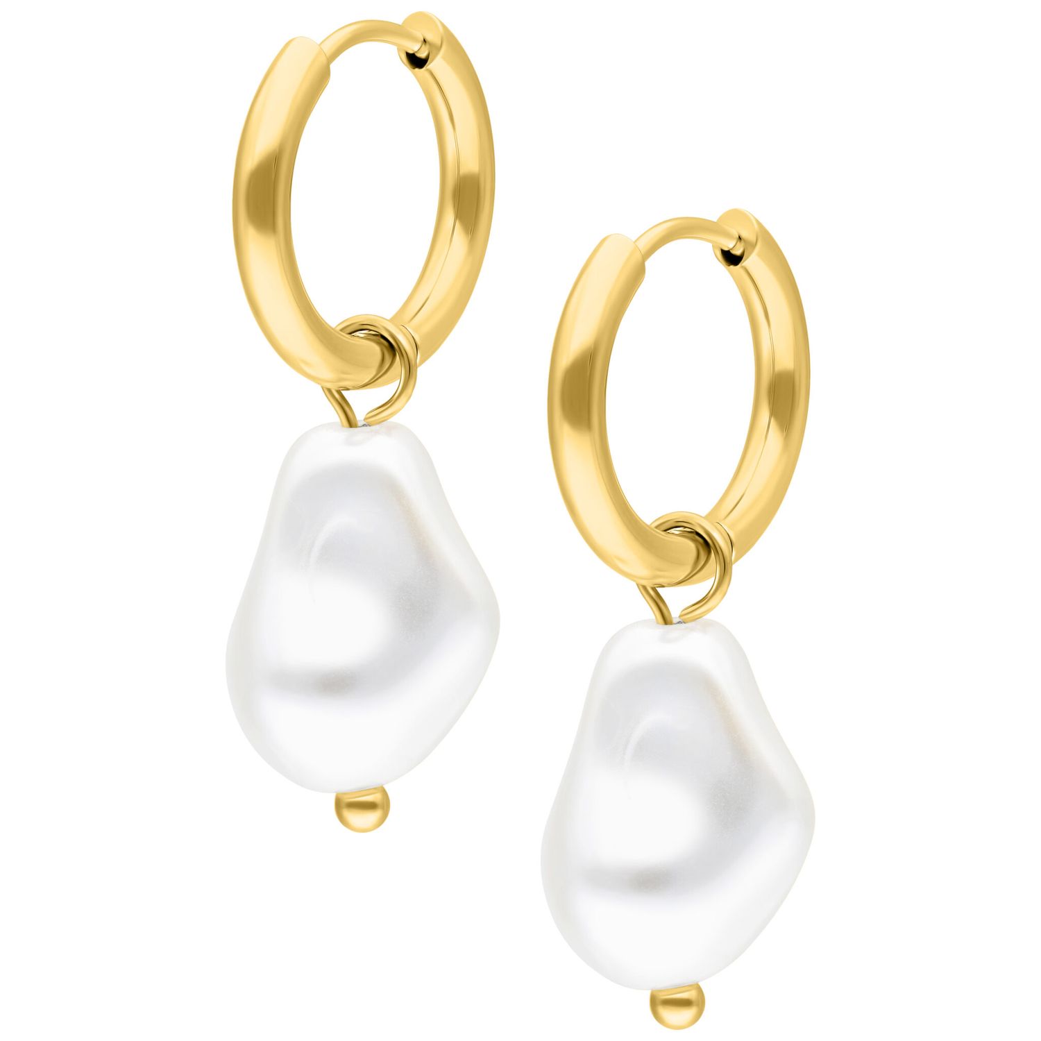 Little Hoops - Gold Baroque Synthetic Pearl