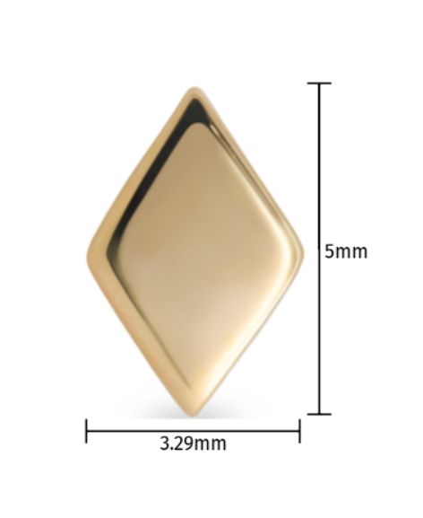 Alchemy Adornment 14K Solid Yellow Gold threaded Diamond Shape 3.3x5 mm - Mirror Finish