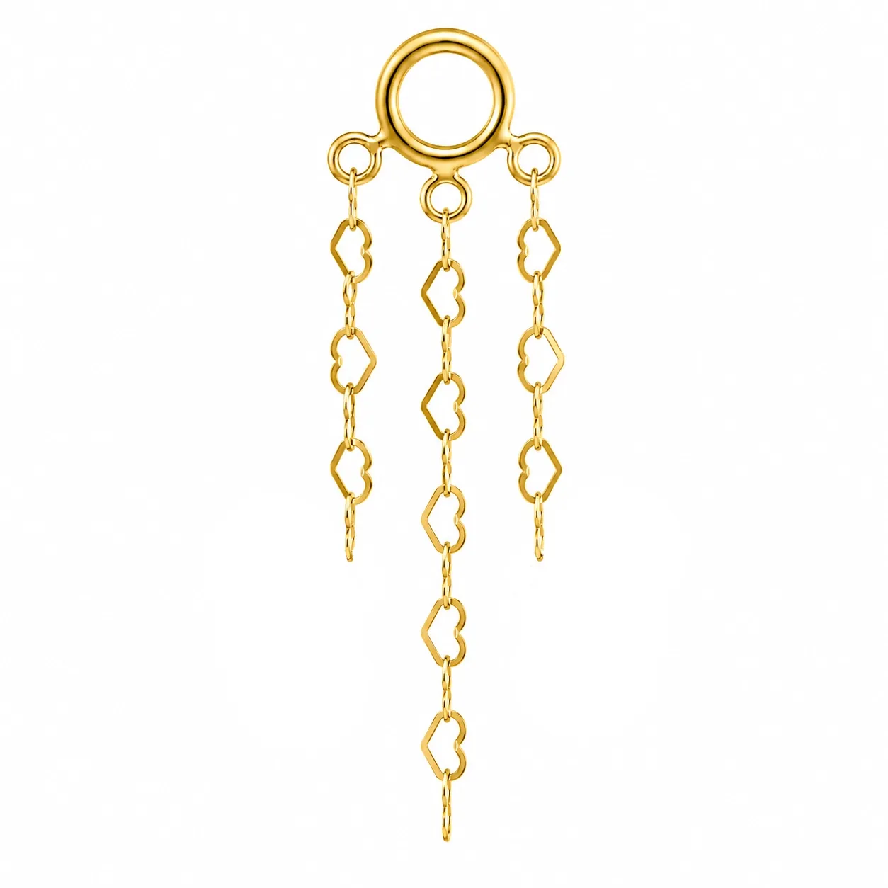 Alchemy Adornment 14K Solid Yellow Gold Tassle - Triple Heart