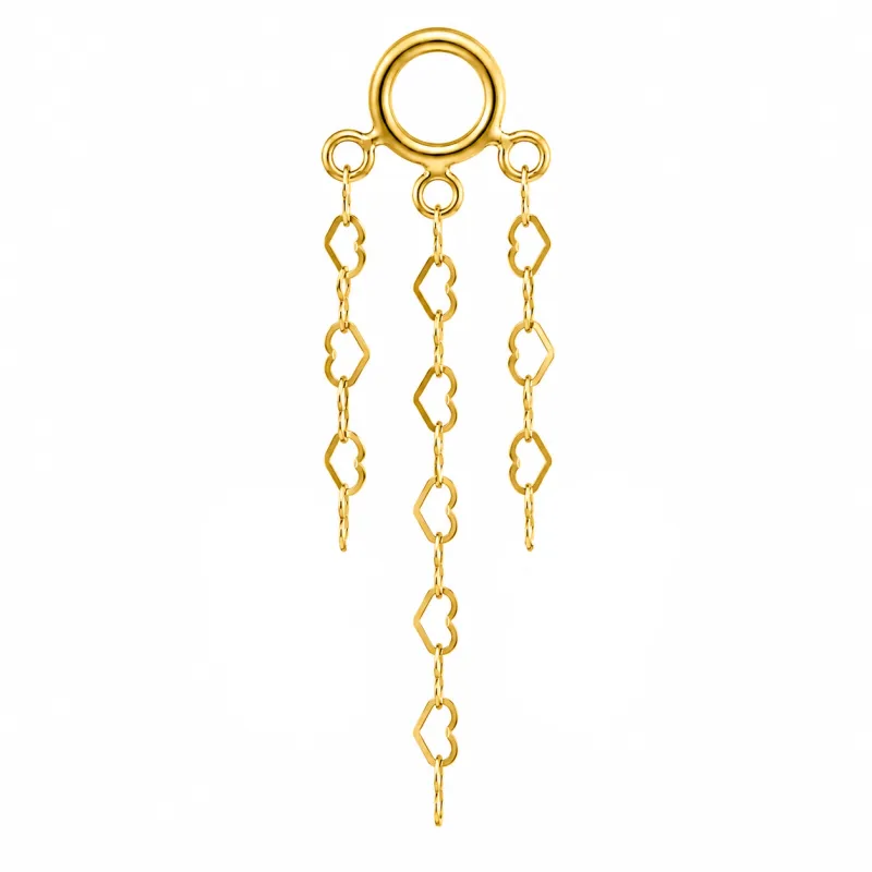 Alchemy Adornment 14K Solid Yellow Gold Tassle - Triple Heart