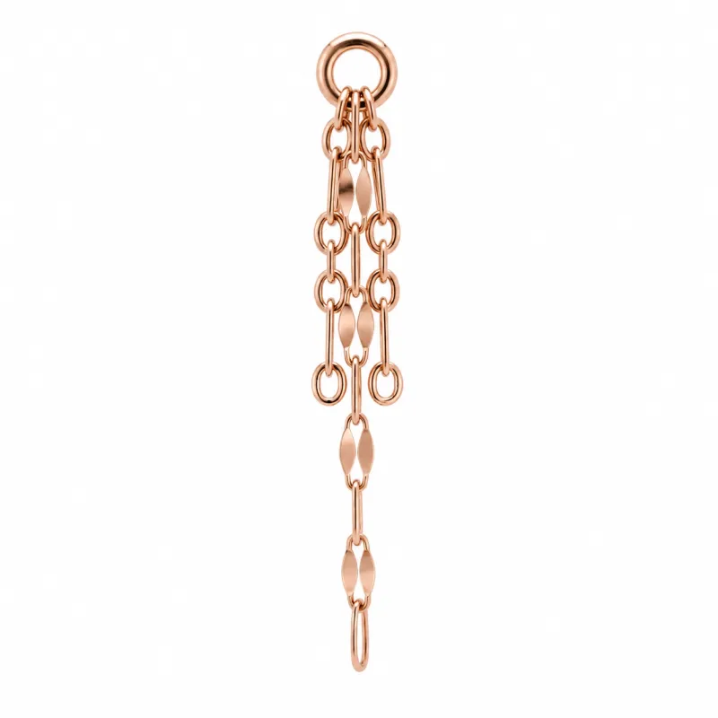 Alchemy Adornment 14K Solid Rose Gold Tassle - 20mm Keyhole Chain & 2 Figaro Chain