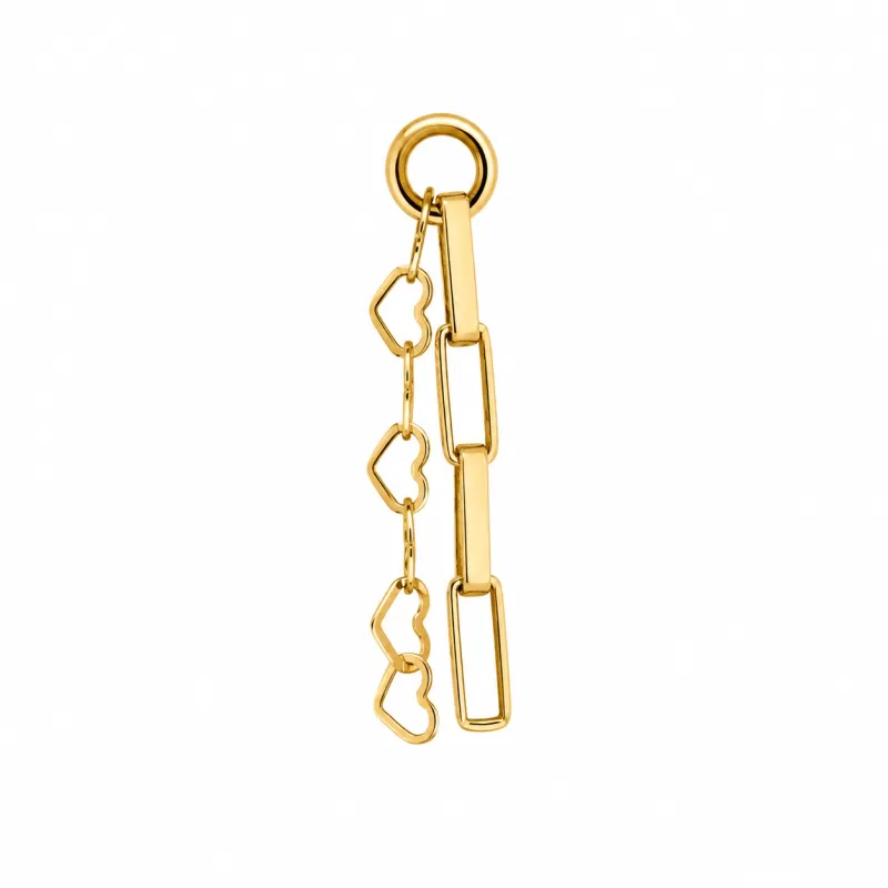 Alchemy Adornment 14K Solid Yellow Gold Tassle - Elongated Box Chain & Heart Chain
