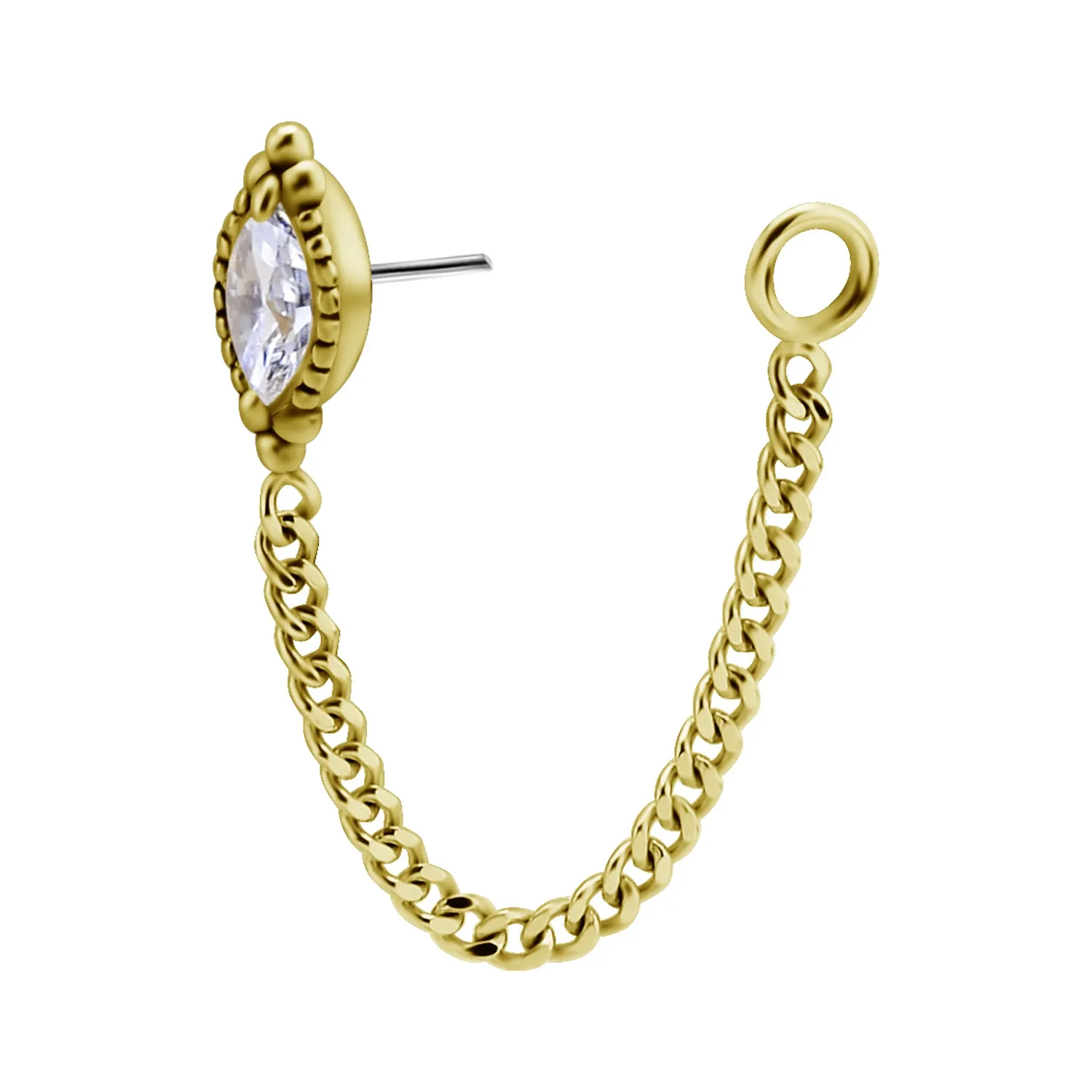 18K Solid Yellow Gold End With Connected Chain - Marquise