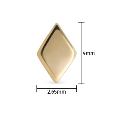 Alchemy Adornment 14K Solid Yellow Gold threaded Diamond Shape 2.65 x4 mm- Mirror Finish