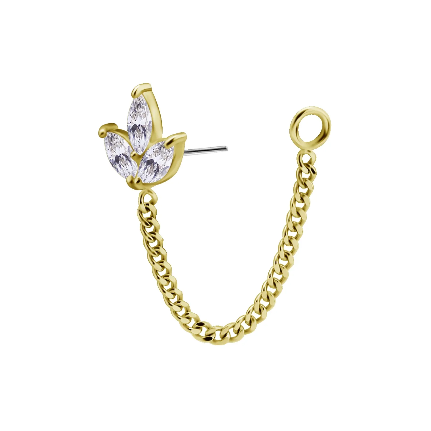 18K Solid Yellow Gold End With Connected Chain - Lotus