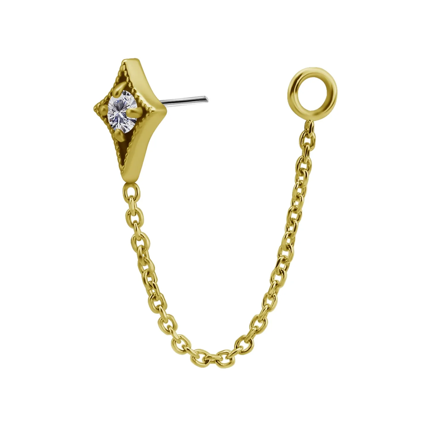 18K Solid Yellow Gold End With Connected Chain - Diamond