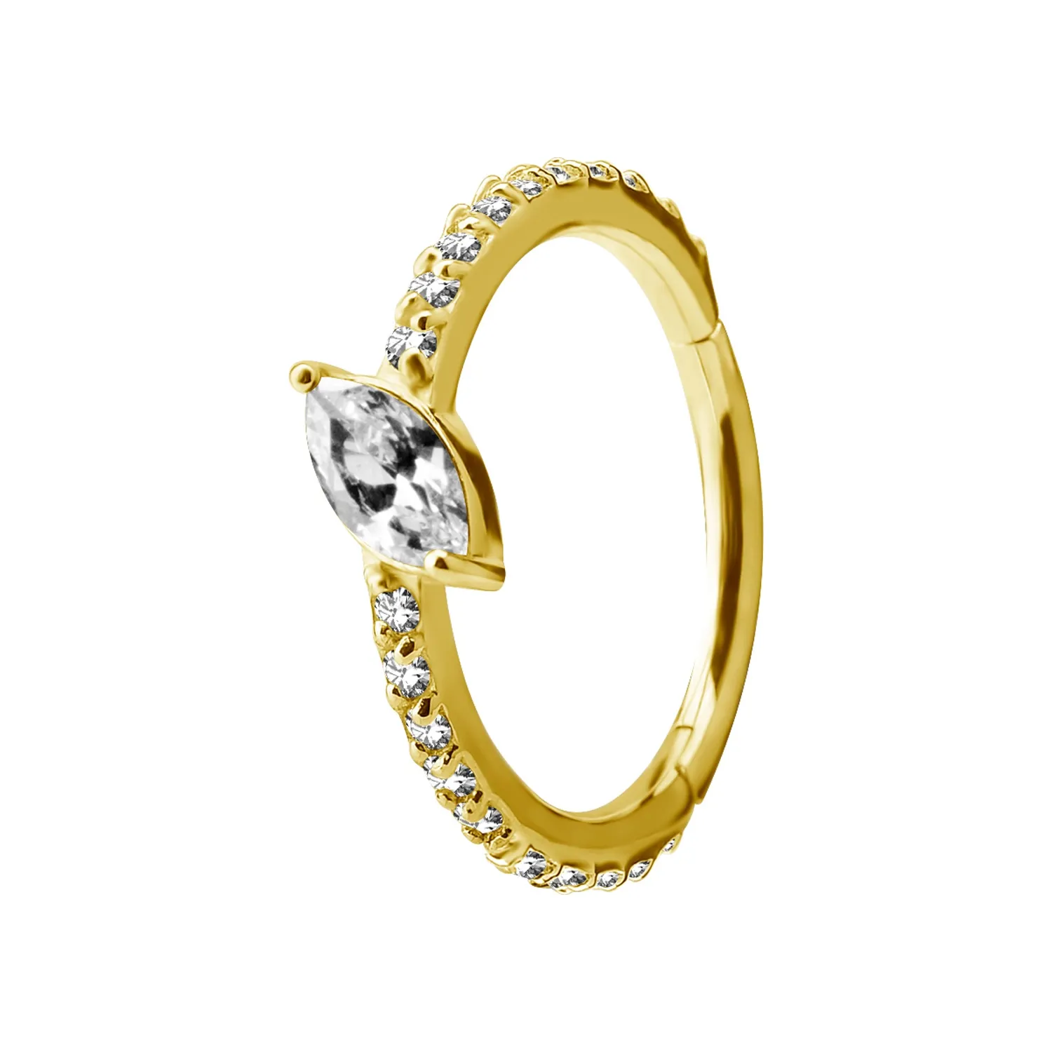 18K Solid Yellow Gold Marquise & Pave Set Gem Clicker Ring