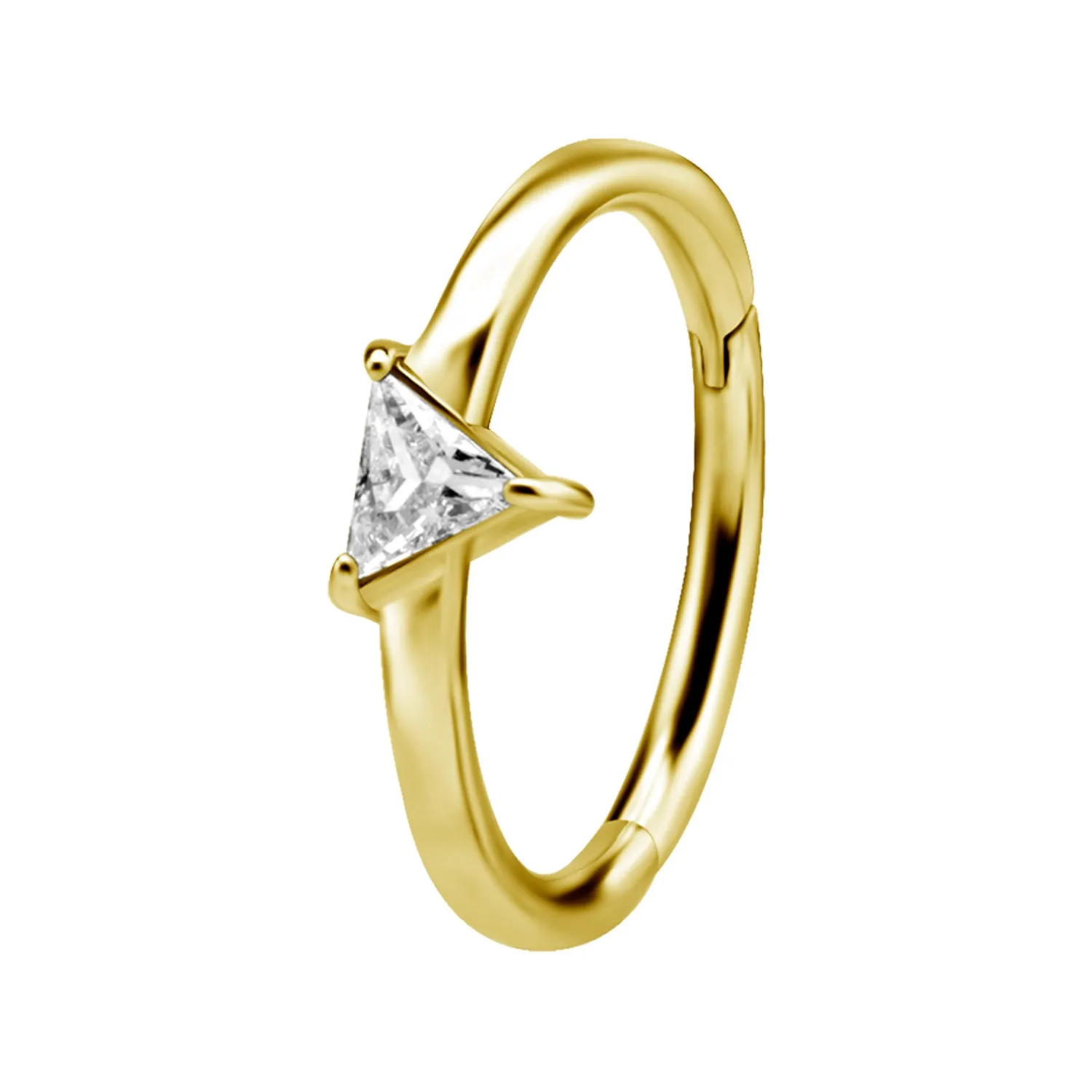 18K Solid Yellow Gold Single Trillion Crystal Clicker Ring