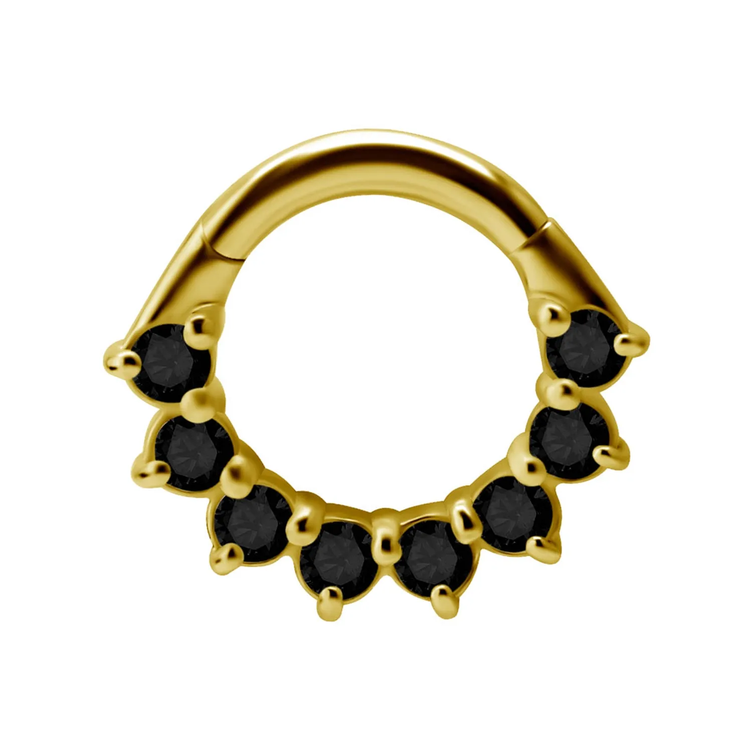 18K Solid Yellow Gold Forward Facing Prong Clicker Ring - Black CZ