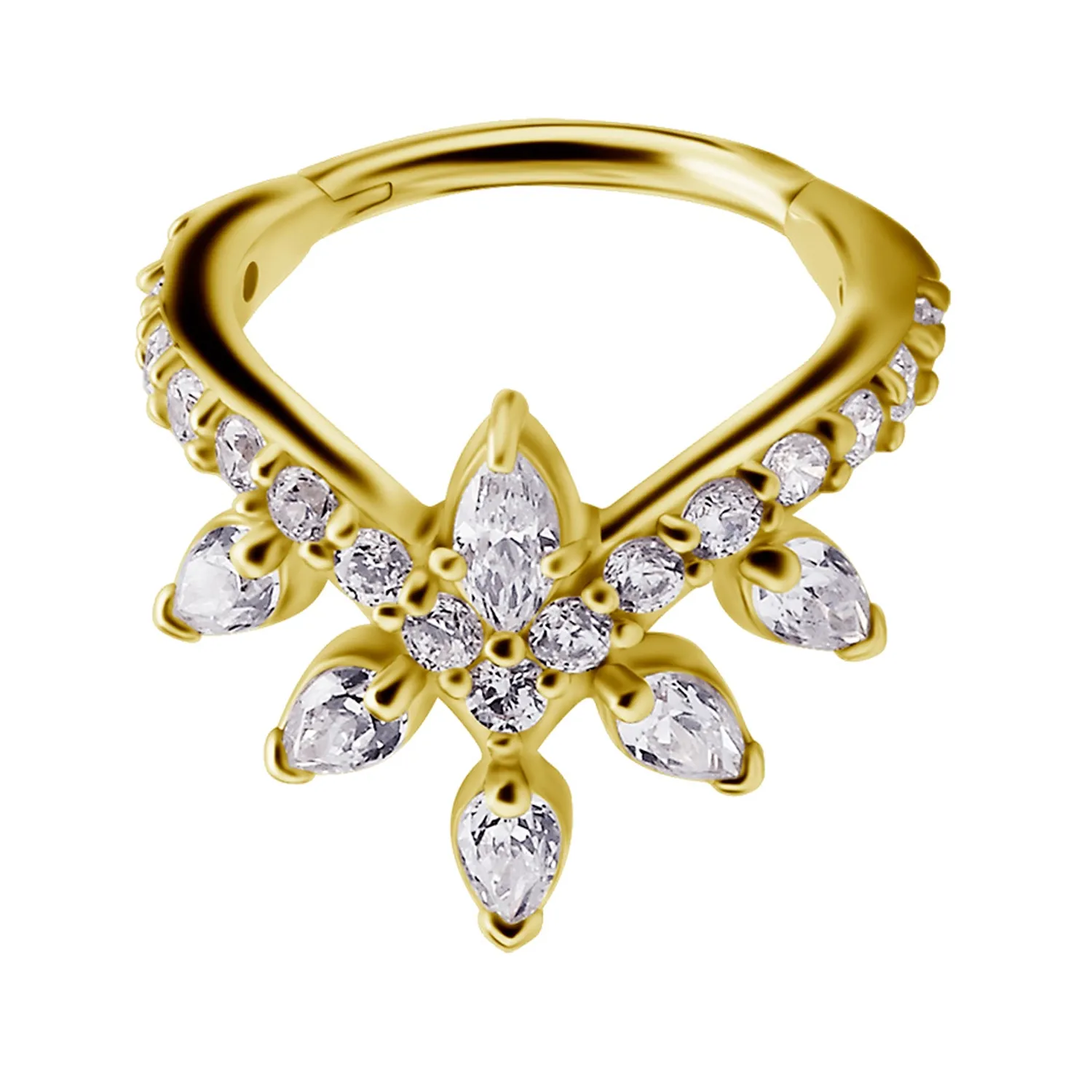 18K Solid Yellow Gold Crown Clicker Ring