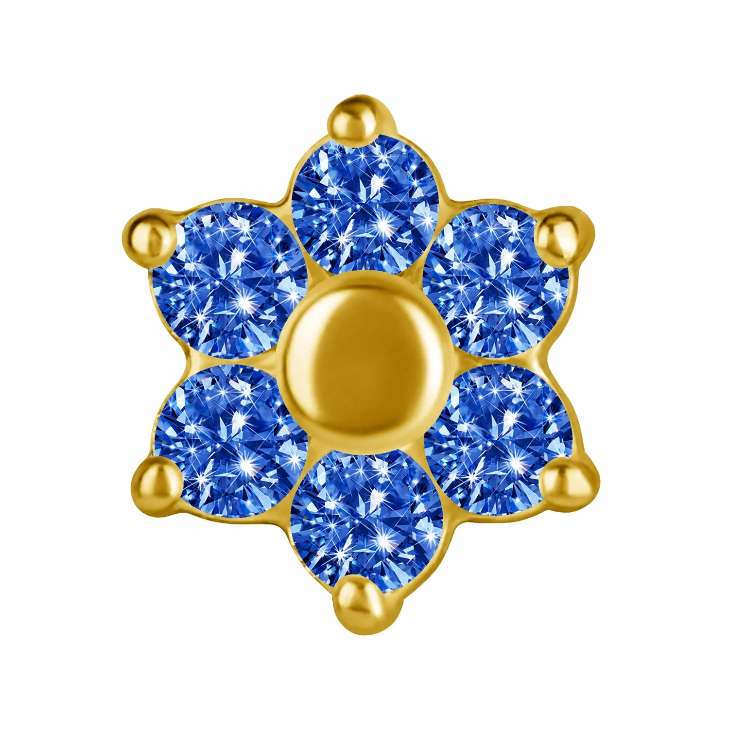 18K Solid Yellow Gold Threaded Flower 1.6 mm - Sapphire CZ 18K Solid Yellow Gold Threaded Flower 1.6 mm - Sapphire CZ