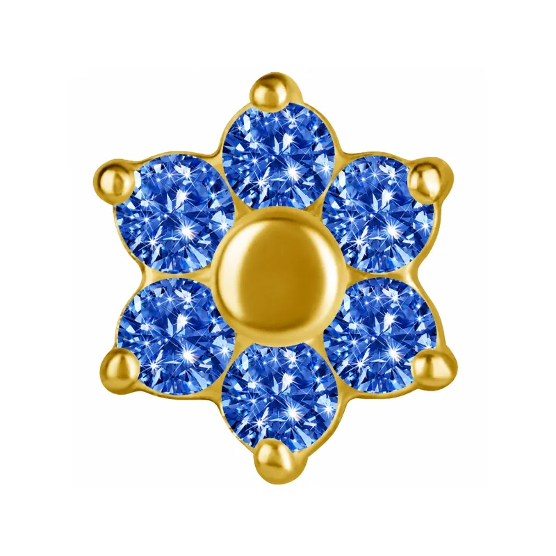 18K Solid Yellow Gold Threaded Flower 1.6 mm - Sapphire CZ 18K Solid Yellow Gold Threaded Flower 1.6 mm - Sapphire CZ
