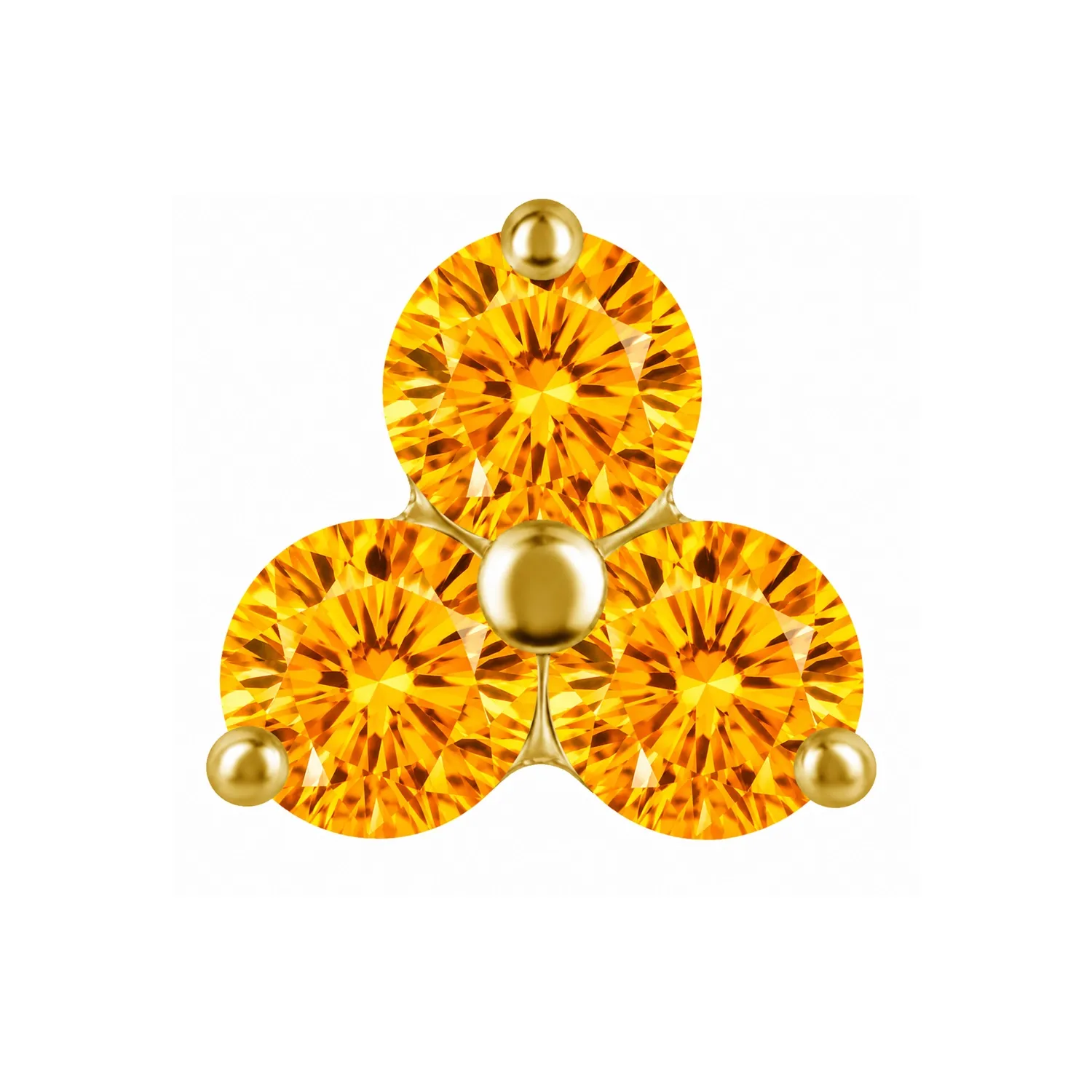 18K Solid Yellow Gold Threaded Trinity 1.6 mm - Orange CZ