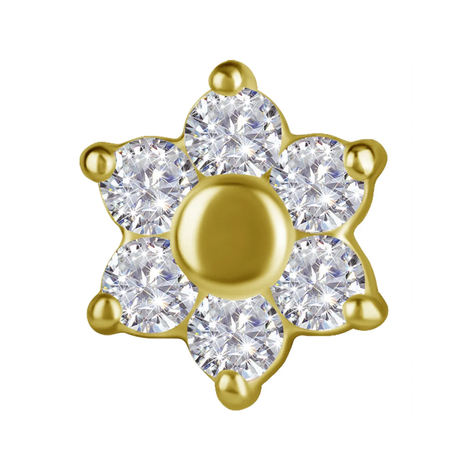 18K Solid Yellow Gold Threaded Flower 1.6 mm - White CZ