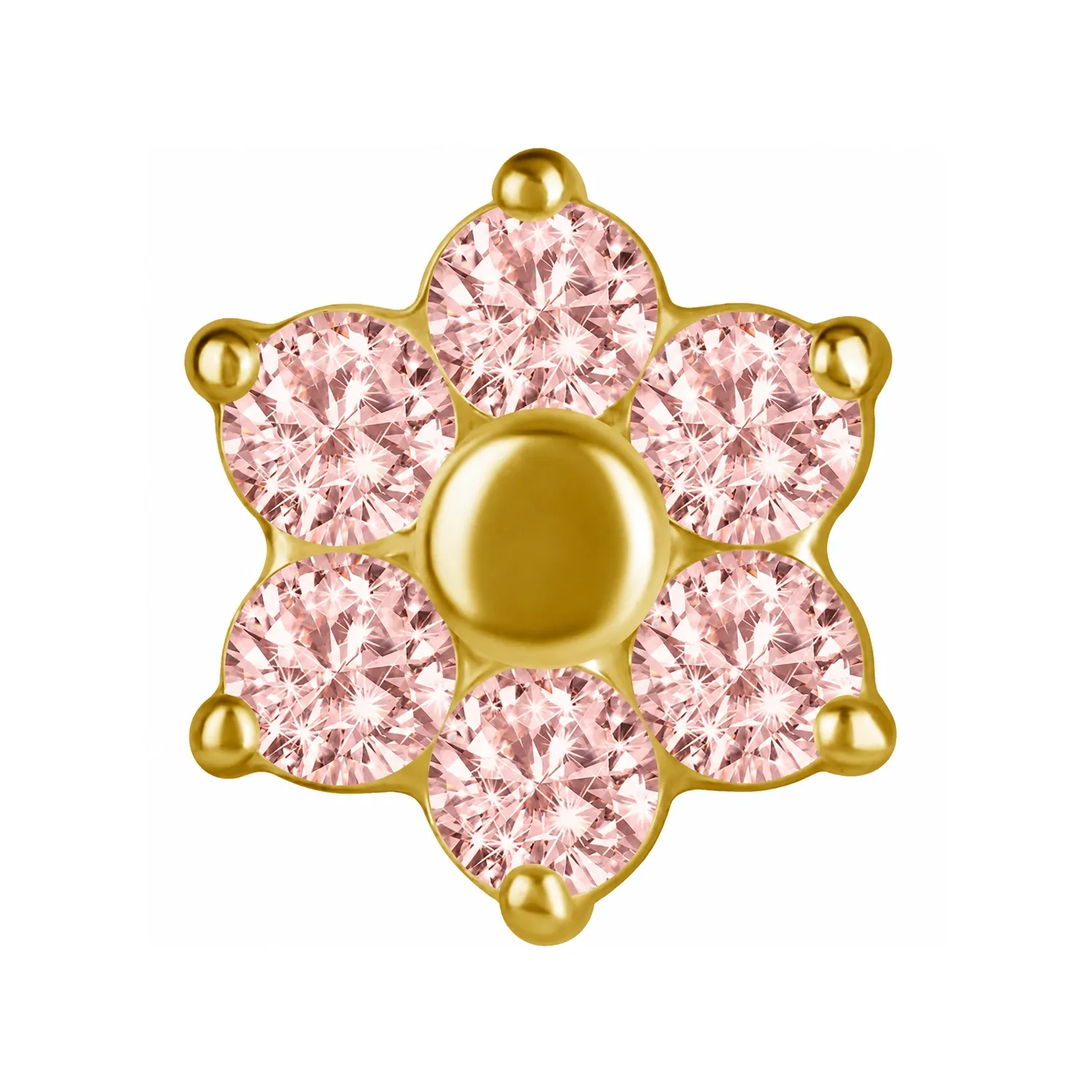 18K Solid Yellow Gold Threaded Flower 1.6 mm - Pink CZ 18K Solid Yellow Gold Threaded Flower 1.6 mm - Pink CZ