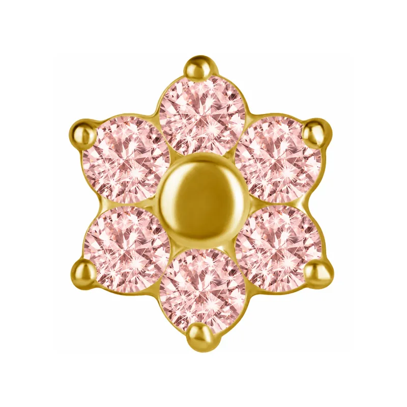 18K Solid Yellow Gold Threaded Flower 1.6 mm - Pink CZ 18K Solid Yellow Gold Threaded Flower 1.6 mm - Pink CZ