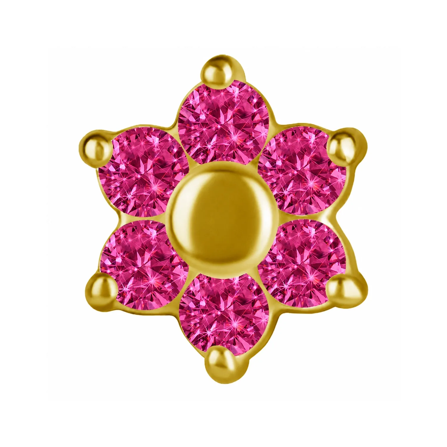 18K Solid Yellow Gold Threaded Flower 1.6 mm - Rubelite CZ 18K Solid Yellow Gold Threaded Flower 1.6 mm - Rubelite CZ