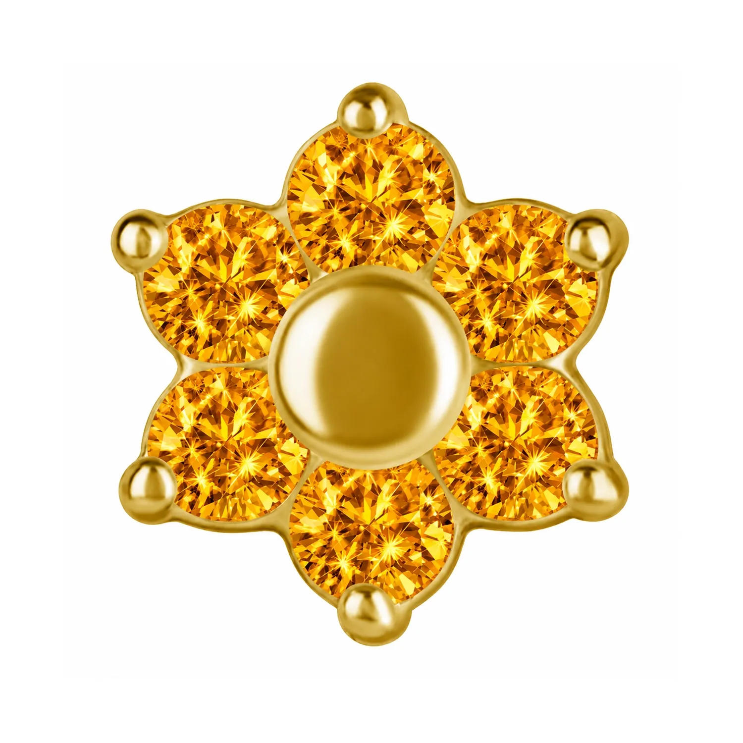 18K Solid Yellow Gold Threaded Flower 1.6 mm - Orange CZ 18K Solid Yellow Gold Threaded Flower 1.6 mm - Orange CZ