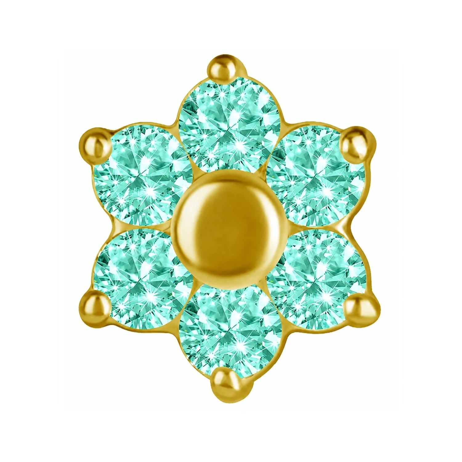 18K Solid Yellow Gold Threaded Flower 1.6 mm - Mint Green CZ