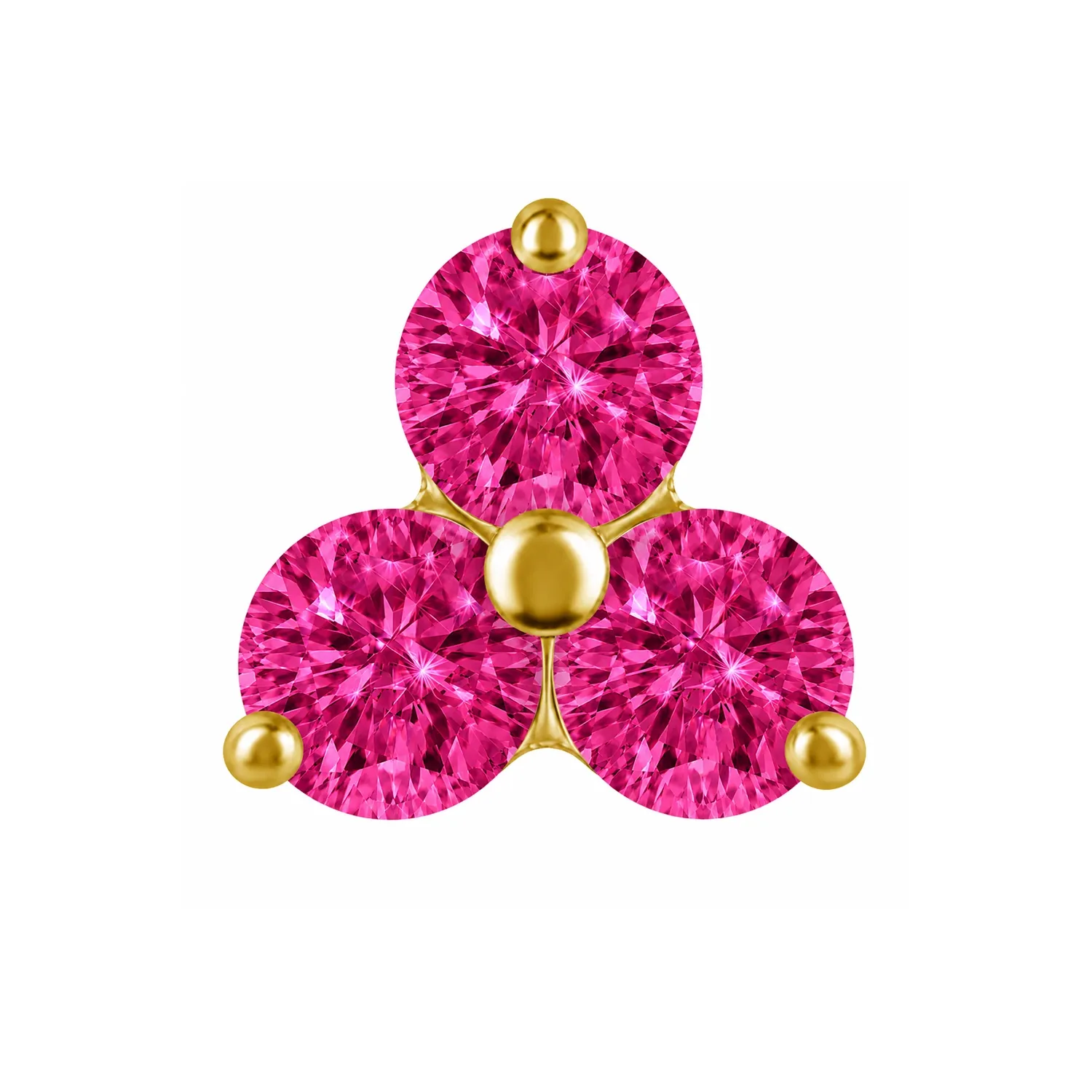 18K Solid Yellow Gold Threaded Trinity 1.6 mm - Rubelite CZ