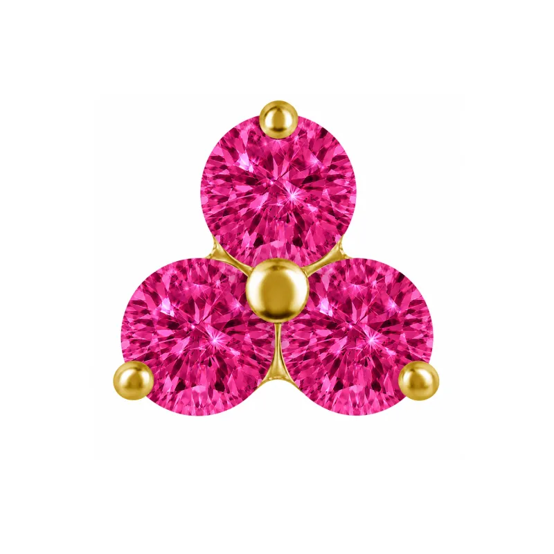 18K Solid Yellow Gold Threaded Trinity 1.6 mm - Rubelite CZ 18K Solid Yellow Gold Threaded Trinity 1.6 mm - Rubelite CZ