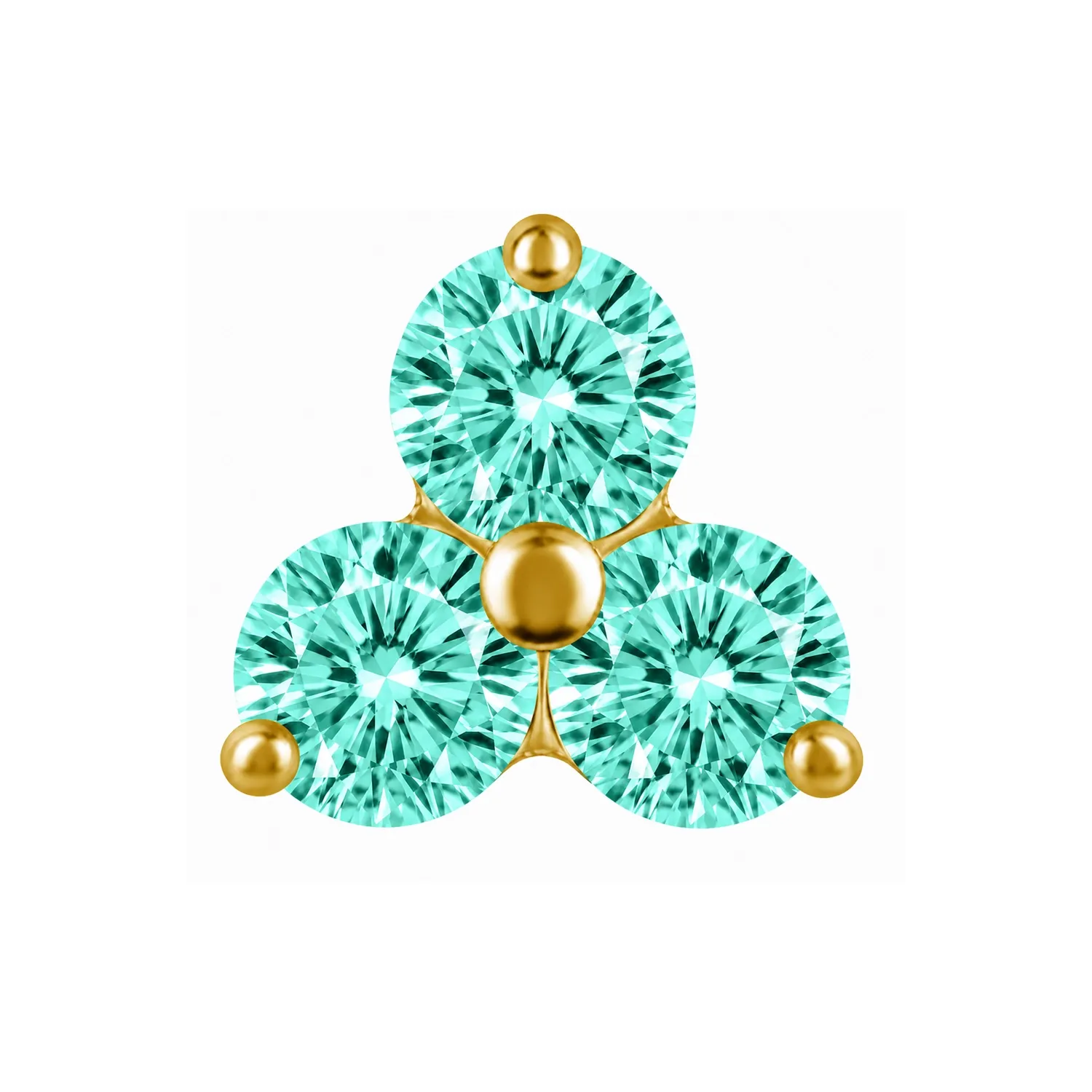 18K Solid Yellow Gold Threaded Trinity 1.6 mm - Mint Green CZ 18K Solid Yellow Gold Threaded Trinity 1.6 mm - Mint Green CZ
