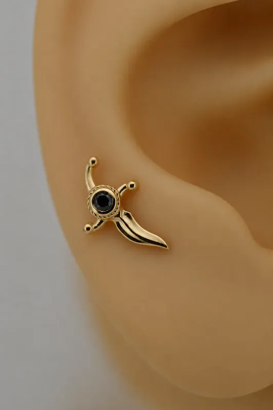 Alchemy Adornment 14K Solid Yellow Gold Gem Dagger Threadless End 12x7mm - Right