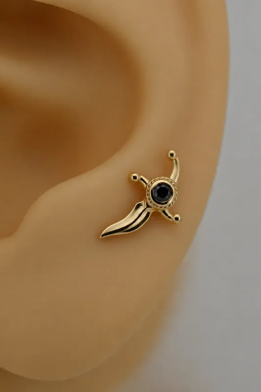 Alchemy Adornment 14K Solid Yellow Gold Gem Dagger Threadless End 12x7mm - Left