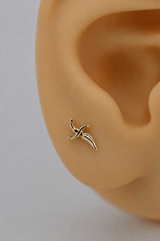 Alchemy Adornment 14K Solid Yellow Gold Blade threaded end 8x5mm - Right