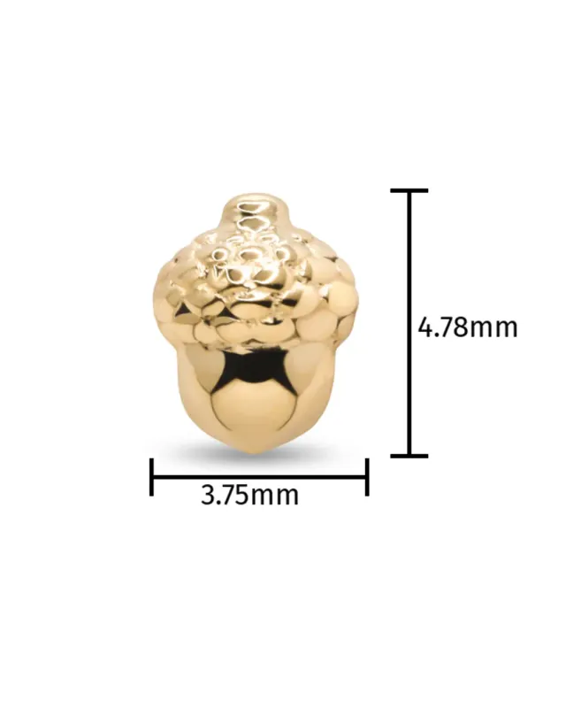 Alchemy Adornment 14K Solid Yellow Gold Acorn 1mm/1.2mm threaded End