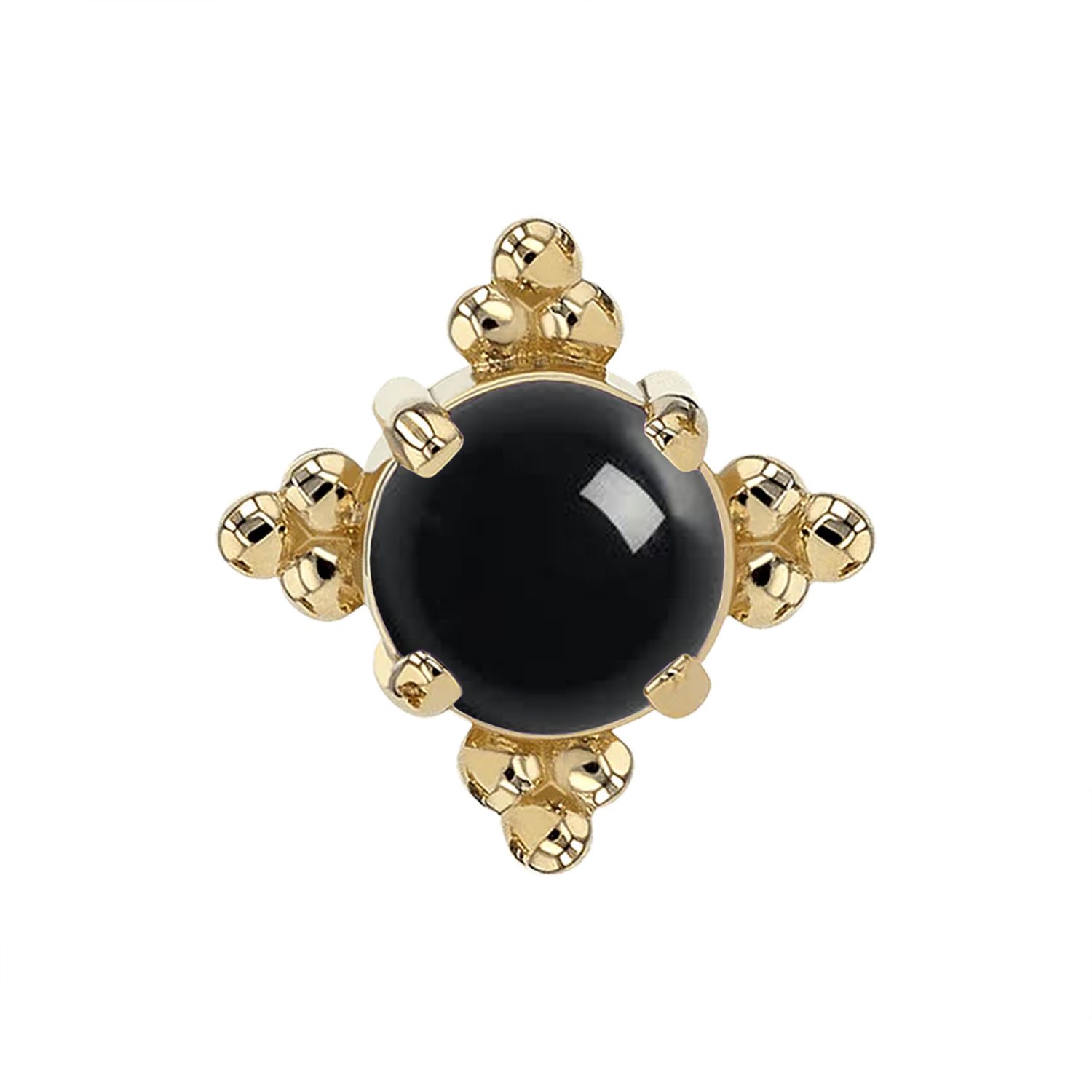 14K Solid Yellow Gold ThreadlessZia End - 3 mm Onyx Cabochon