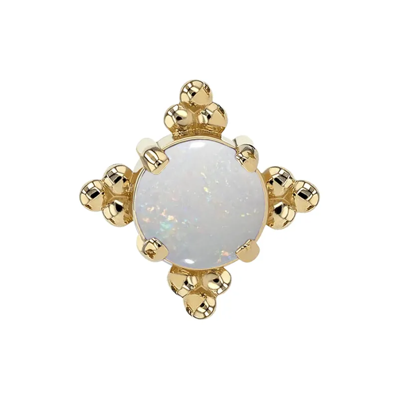 14K Solid Yellow Gold ThreadlessZia End - 2,5 mm Synthetic White Opal