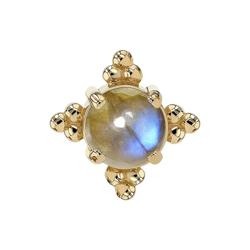 14K Solid Yellow Gold ThreadlessZia End - 3 mm Labradorite Cabochon