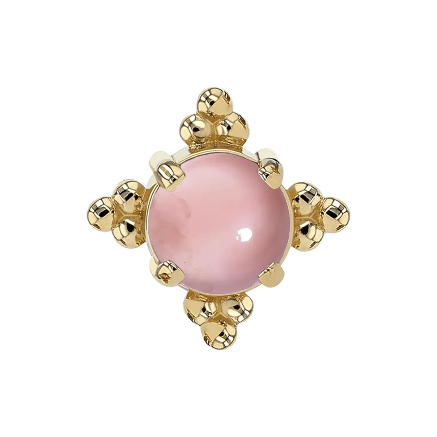 14K Solid Yellow Gold ThreadlessZia End - 4 mm Rosequartz Cabochon