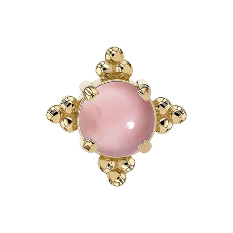 14K Solid Yellow Gold ThreadlessZia End - 4 mm Rosequartz Cabochon