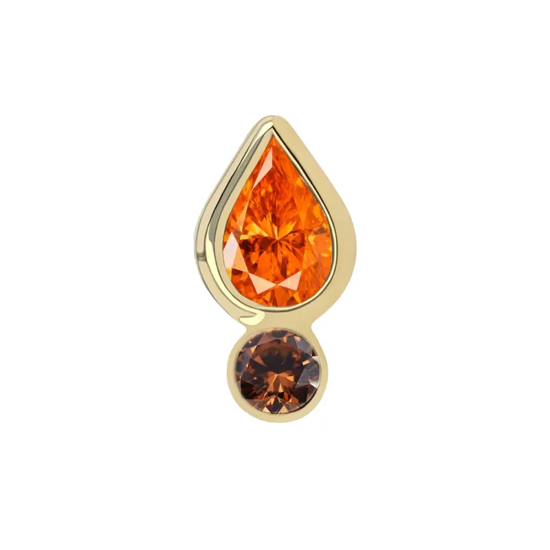 14K Solid Yellow Gold Threadless Icon End - 2x3 mm Tangerine & 1,5mm Brown CZ