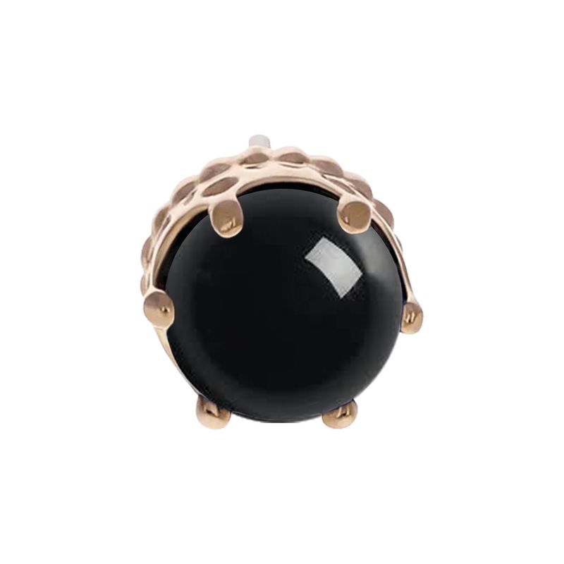 14K Solid Yellow Gold Threadless Queen End - 3 mm Black Onyx Cabochon