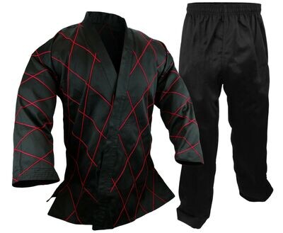 Hapkido Uniform, 8 oz. Black W/ Red Stitching