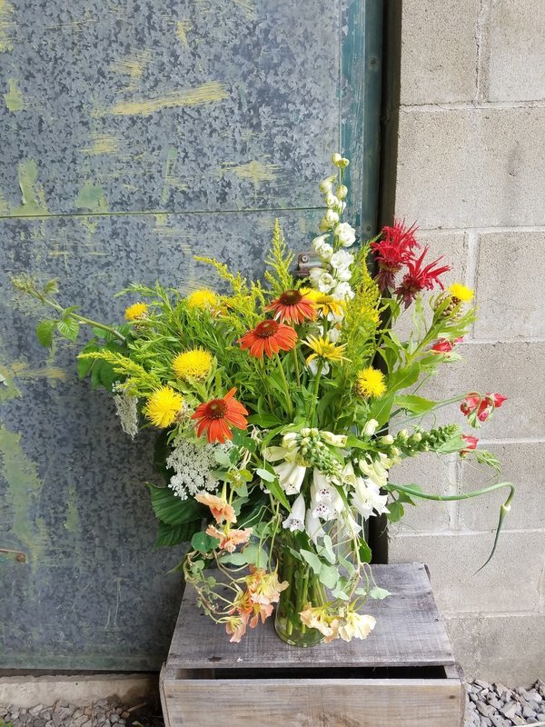 Seasonal Arrangement in glass vase, Large