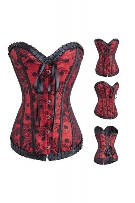 Red Pleated Embroidery Corset