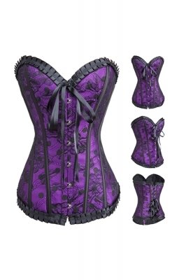 Purple Pleated Embroidery Lingerie Corset