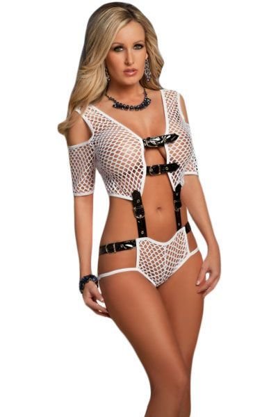 White Valentine Fishnet Teddy Lingerie