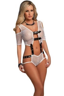 White Valentine Fishnet Teddy Lingerie