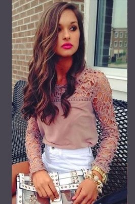 Peach Long Sleeve Lace Top